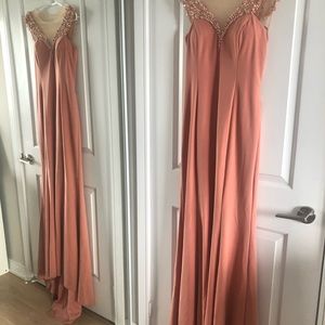Elegant Blush Pink Gown with Pearls & Diamonds